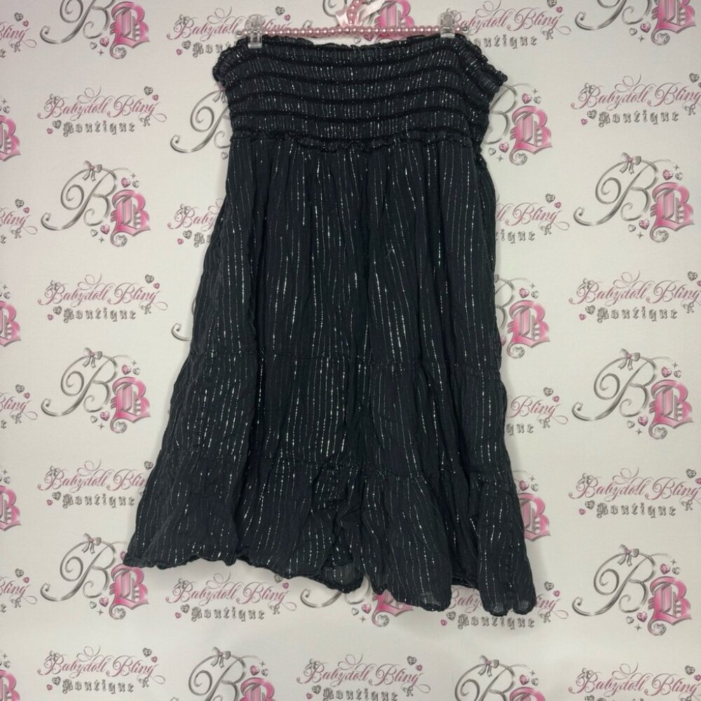 Skirt/dress sparkly thread stripes black silver waist tie up flowy maxi cute - Picture 8 of 9